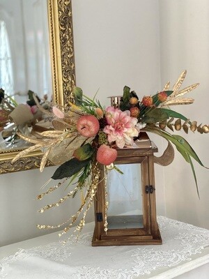 Floral Fuchsia & Gold Botanical Forest Fruit Luxe Copper-top wooden lantern