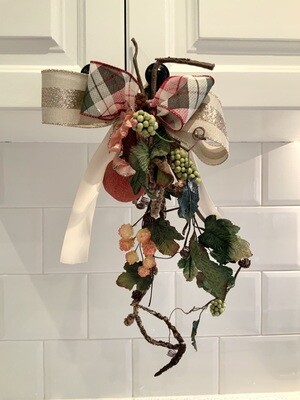 Versatile Luxe Forest Fruits & Pink Rose Swag w/ tartan & champagne rustic double ribbon bow