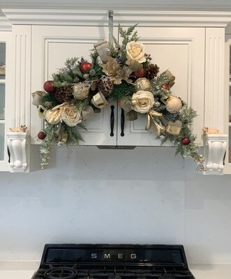 Traditional gold, brown & cream rose rustic poinsettia winter garland swag
