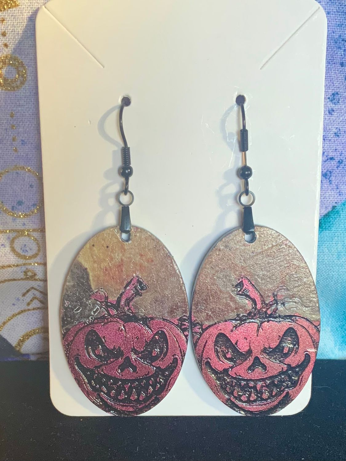 Color-shifting Scary Jack-O-Lantern, Oval-shaped Hook/Dangle Earrings