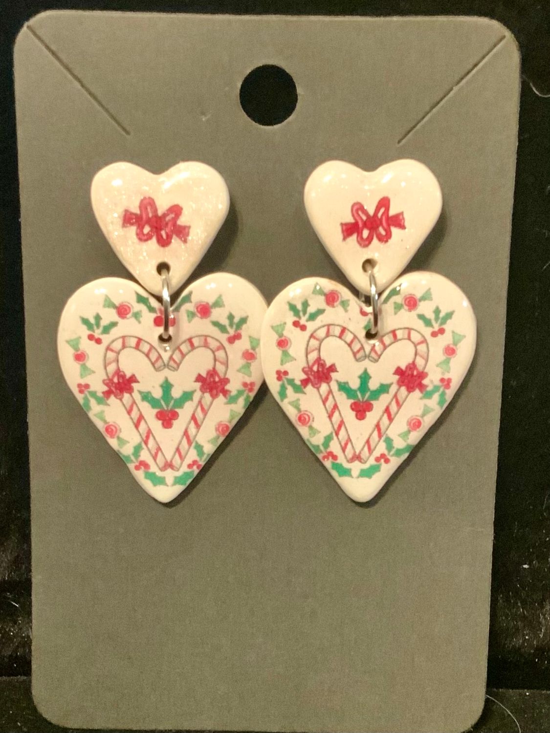 Christmas Heart Shape Dangle Earrings with Candy, Holly &amp; Bows