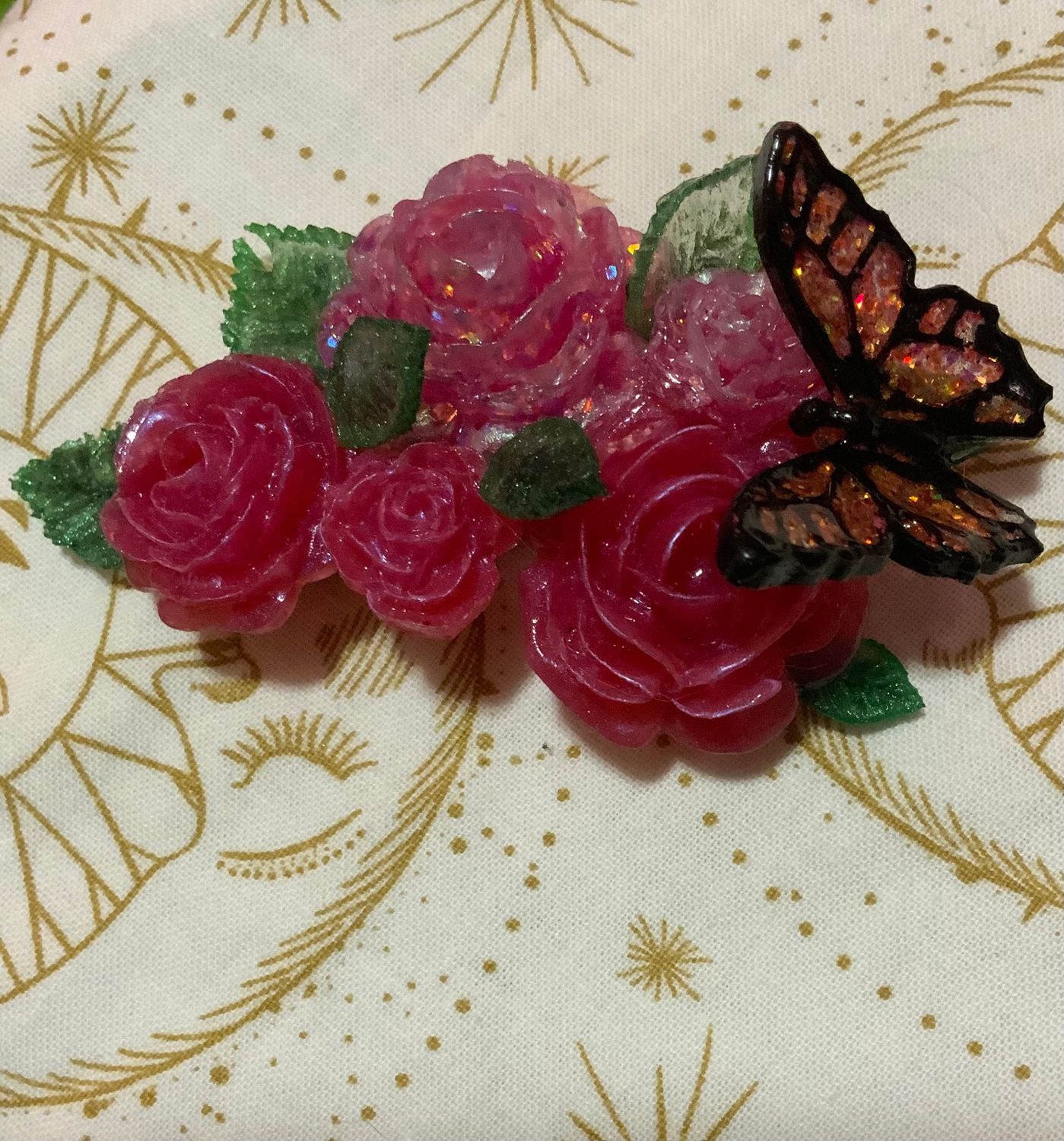 Shimmery Glitter Roses Princess Style Hair Piece with Butterfly