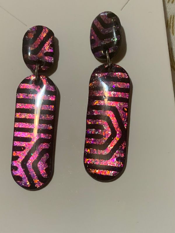 Metallic Pink, Color-Shifting  Oblong Dangle Posts