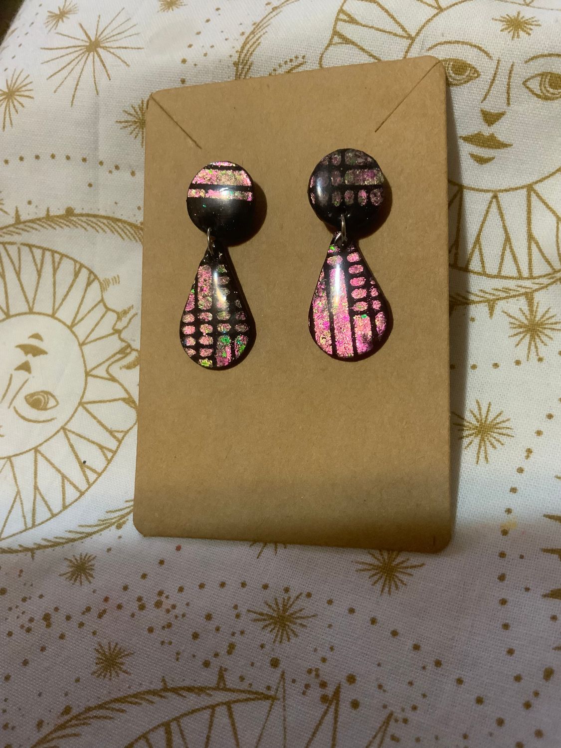 Bright Green and Pink  Color-Shifting Tear Drop Dangle Post Earring