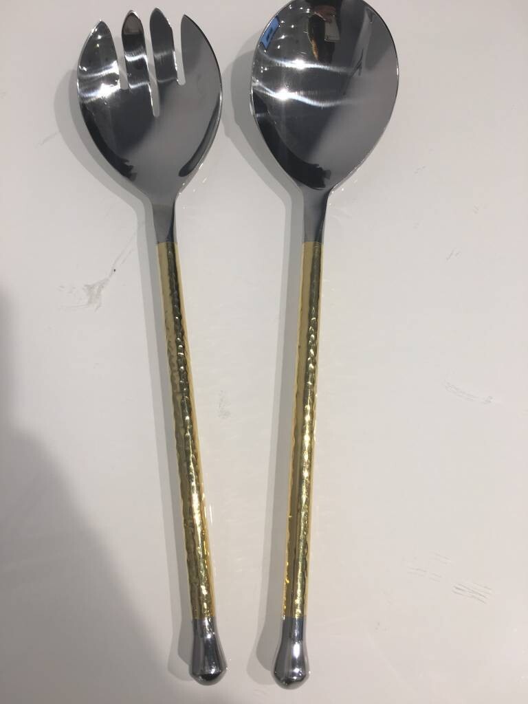 Gold and Silver Hammered Salad Servers