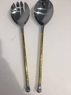 Gold and Silver Hammered Salad Servers