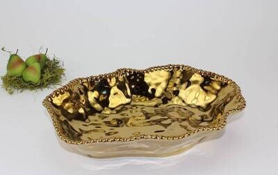 Ceramic Beaded Gold Oval Bowl