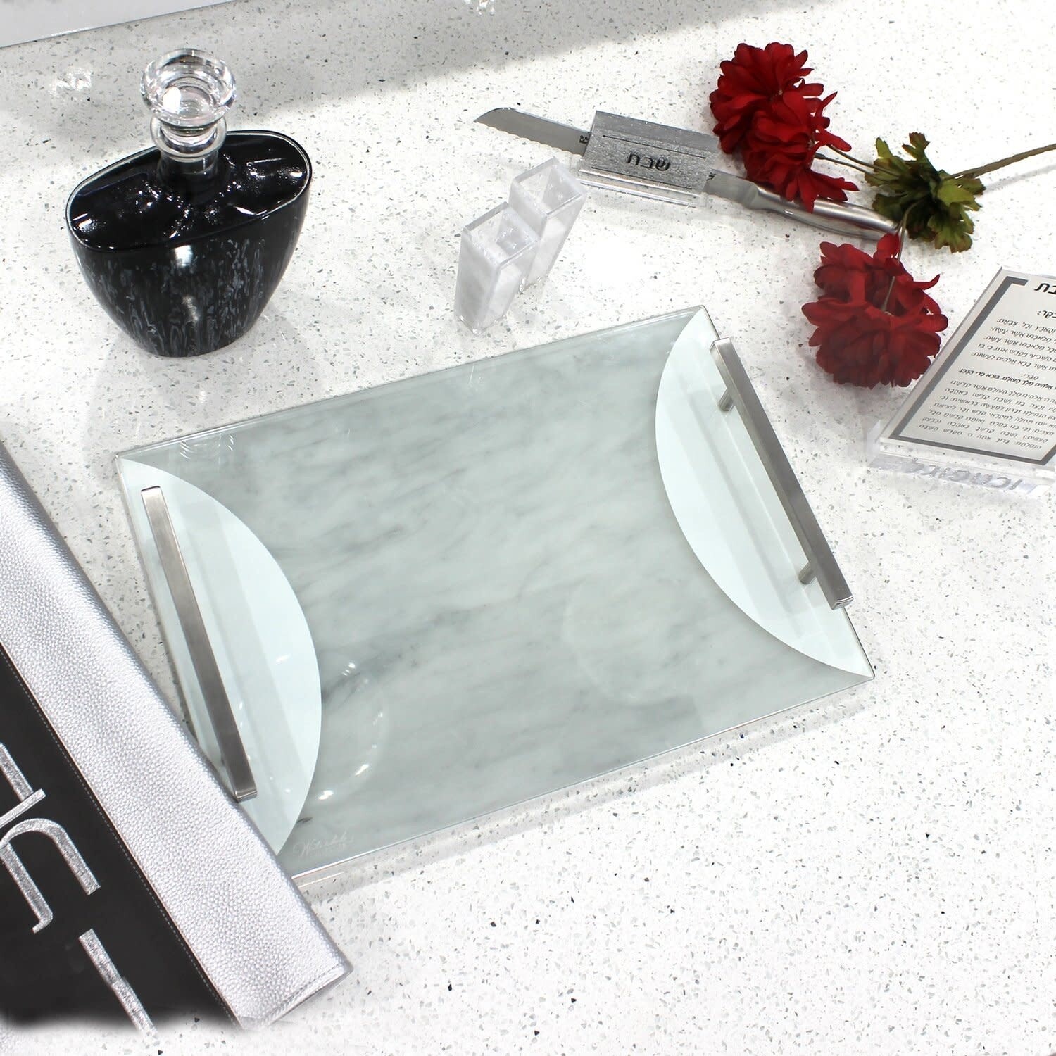 Lucite Silver/Marble Challah Board