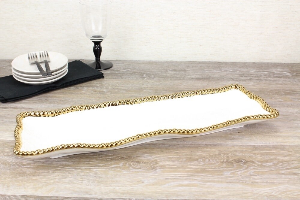 White / Gold Rectangular Platter