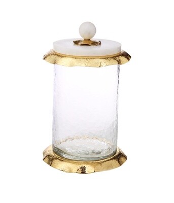 Large glass canister w/ marble & Gold Glass lid