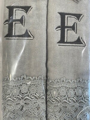 2 Charcoal Towels with Algerian Letter E