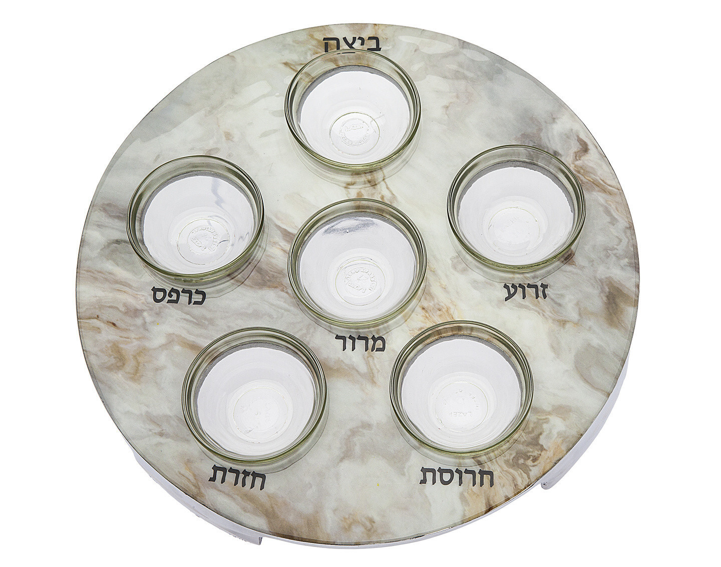 White Marble Seder Plate with Glass Inserts