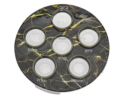Black Marble Seder Plate with Glass Inserts