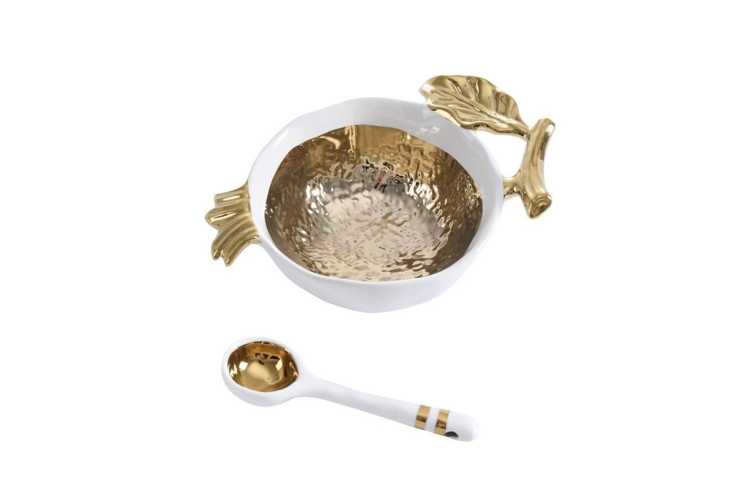 White/Gold Pomegrante Bowl and Spoon