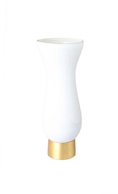 White Glass Vase with Gold Base 12 inch