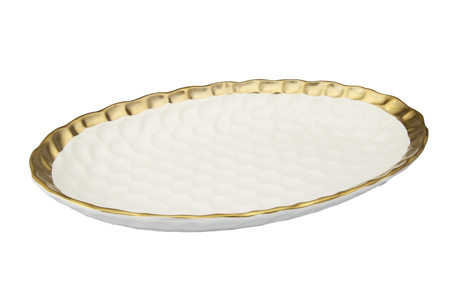 White Oval Platter with Gold Rim
