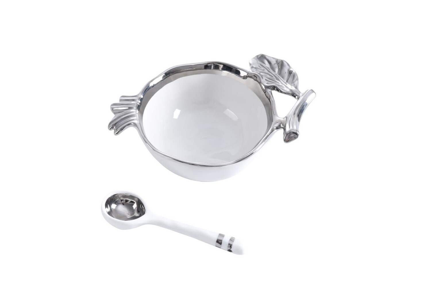 White/ Silver Pomegranate Bowl and Spoon