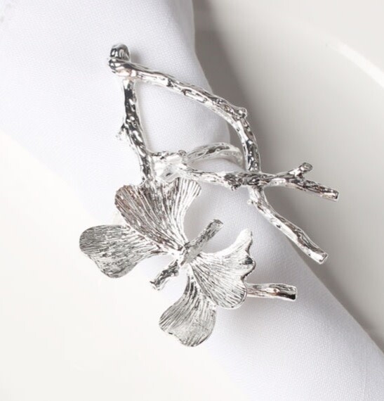 Silver Butterfly on Branch Napkin Ring