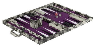 18" Black/White Snakeskin Backgammon Set