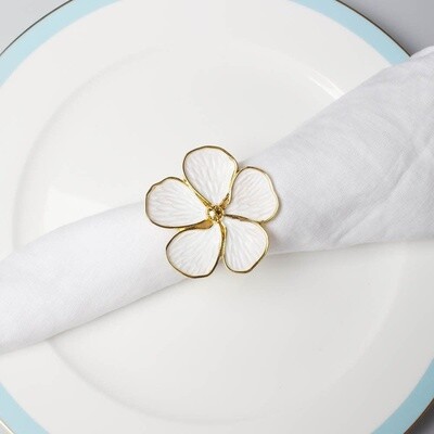 White Flower with Gold Outline Napkin Ring
