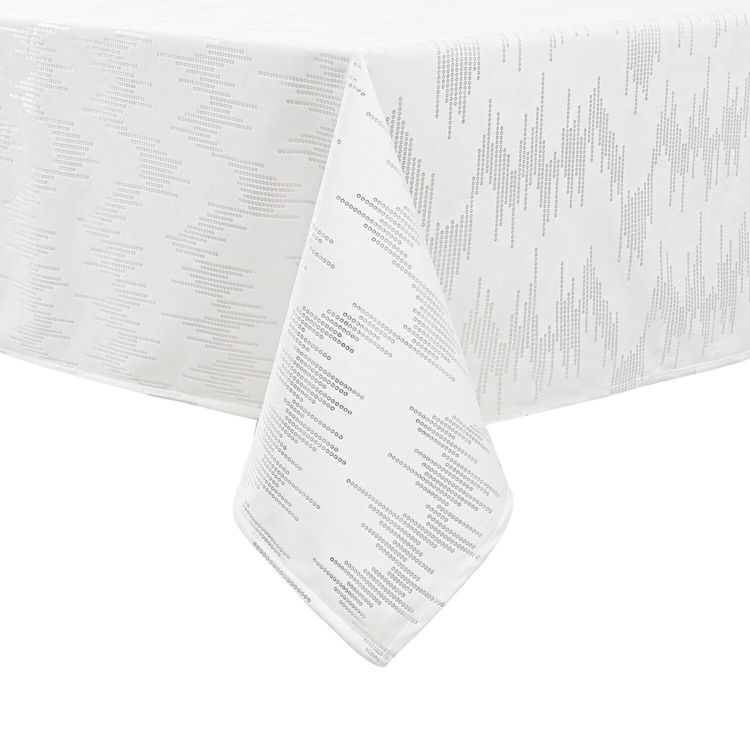 TC1401- 70 x 144  White Dotted Silver Foil Print Tablecloth
