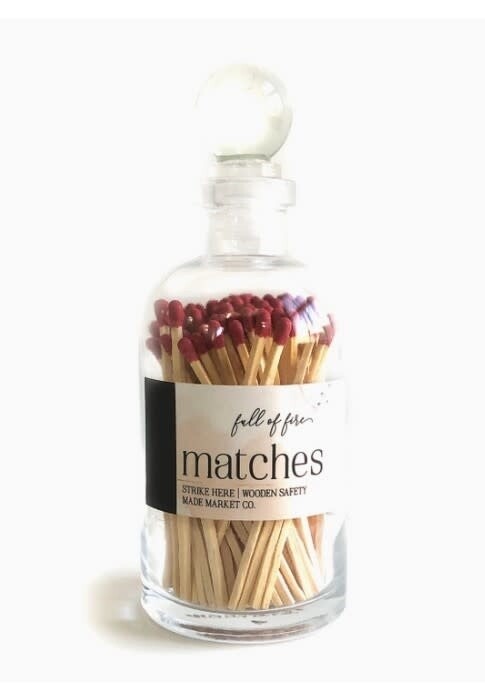 Glass Apothecary Bottle of Matches with Glass Ball Stopper Maroon
