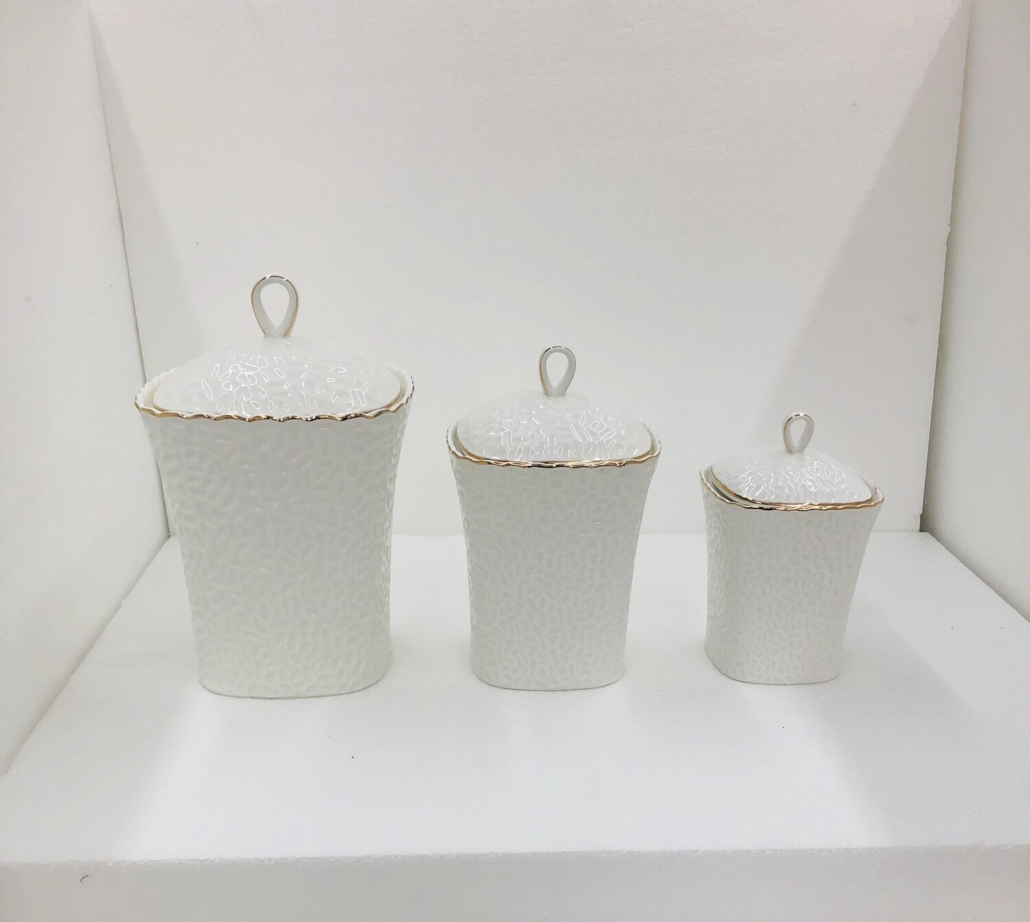 White Ceramic Set of 3 Cookie Jars