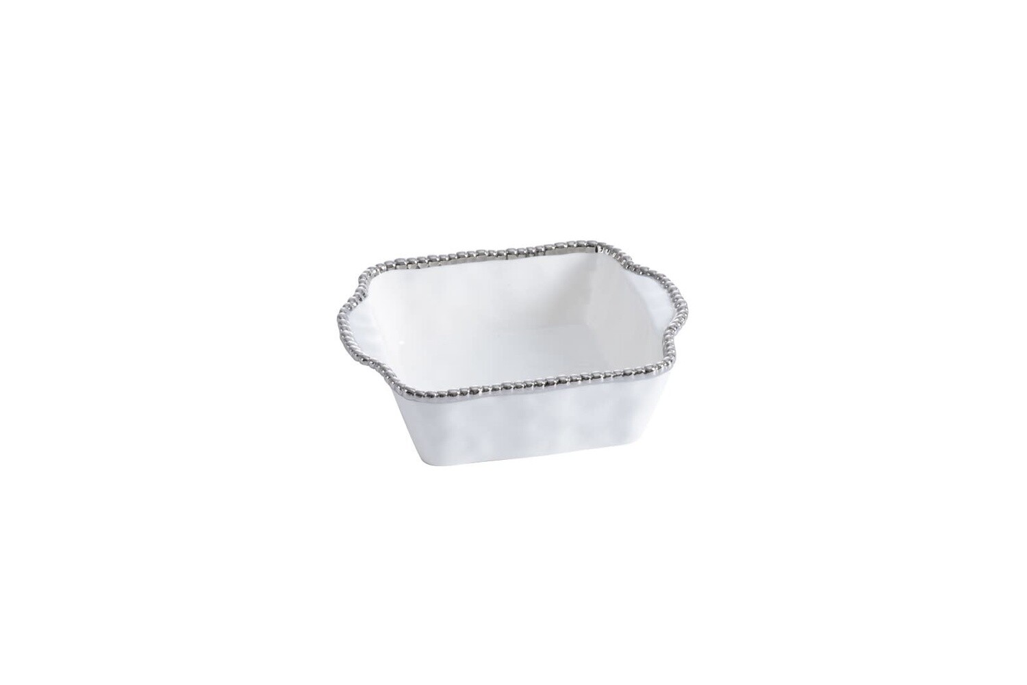 Beaded Ceramic White &amp; Silver Square Baking Dish