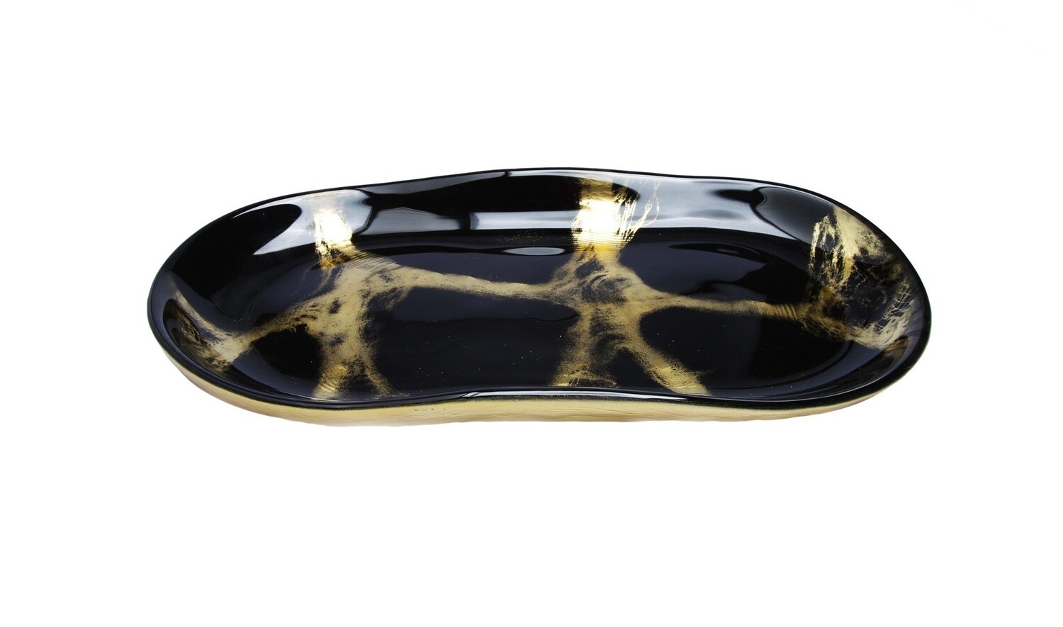 10.5&quot; Black And Gold Marbleized Oval Platter