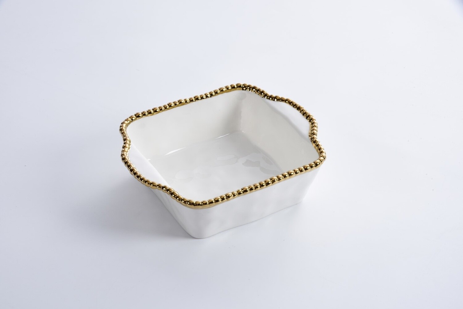 Beaded Ceramic White &amp; Gold Square Baking Dish