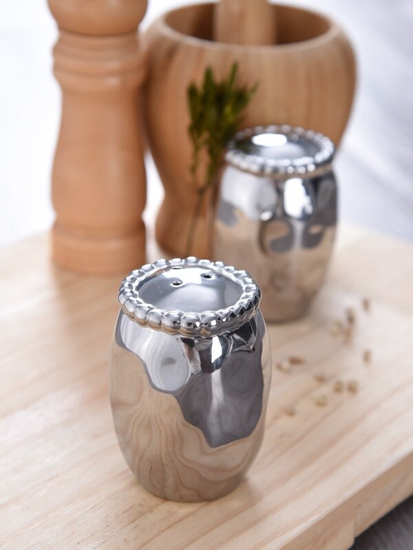 Beaded Ceramic Silver Salt &amp; Pepper Shaker