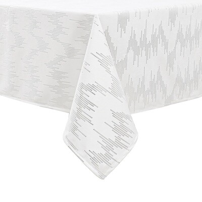 TC1401- 70 x 120 White Dotted Silver Foil Print Tablecloth
