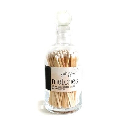 Glass Apothecary Bottle of Matches with Glass Ball Stopper White