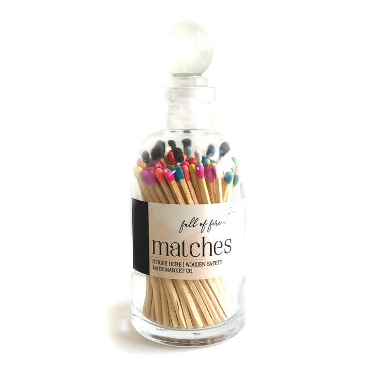 Glass Apothecary Bottle of Matches with Glass Ball Stopper MULTI
