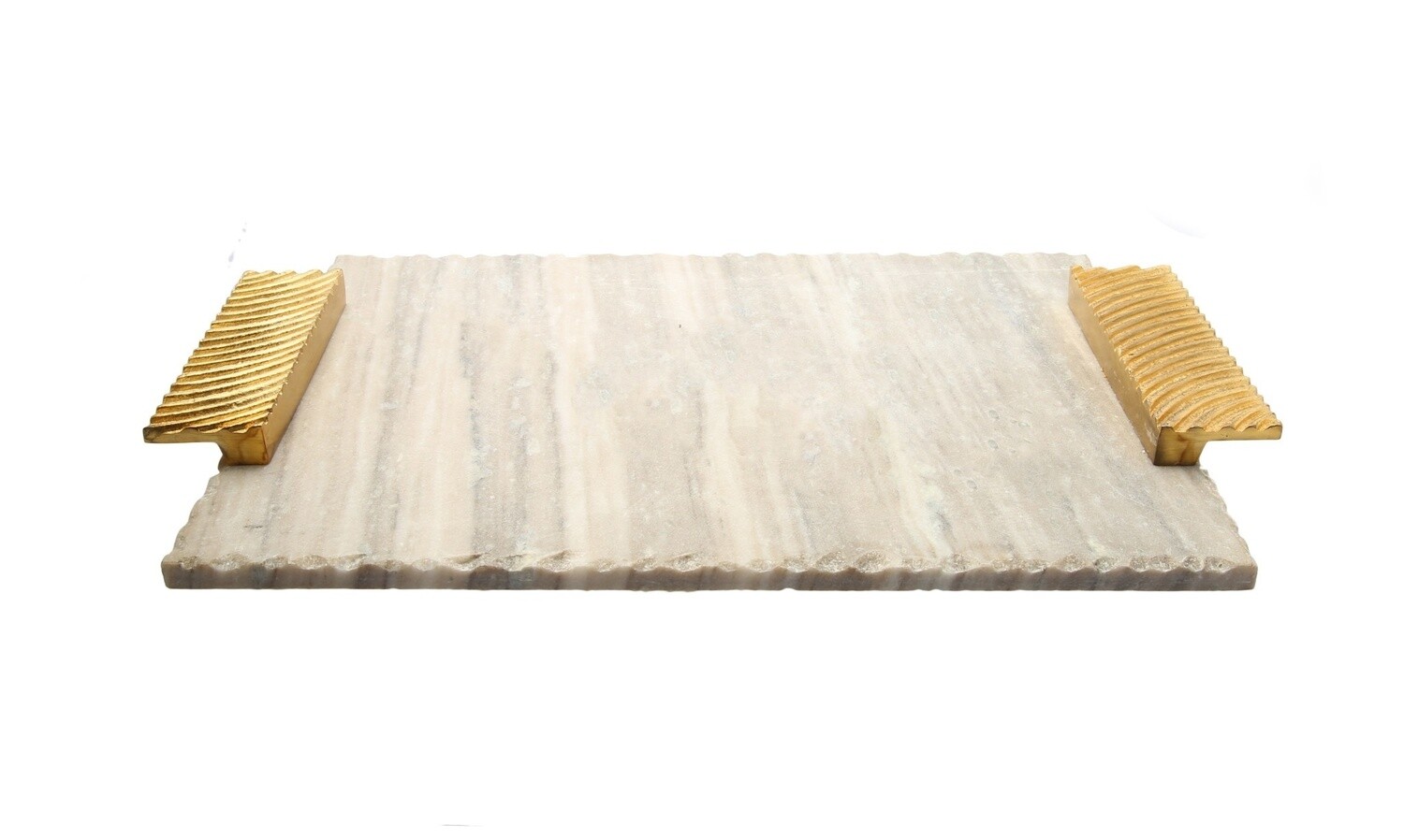 Grey marble challah Board w Gold Wave Handle