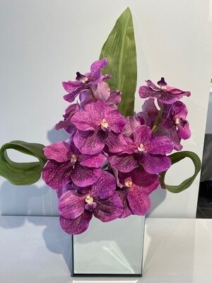 6" Mirror Cube with Purple Orchids