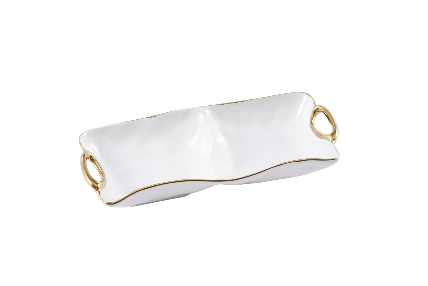 White & Gold Handle 2 Section Platter