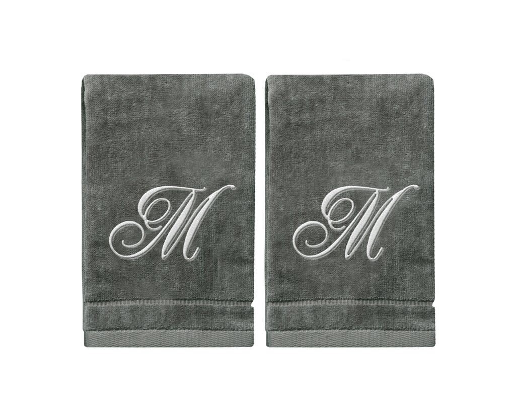2 Dark Gray Towels with Silver Letter M