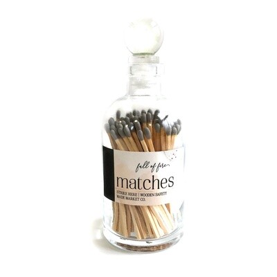 Glass Apothecary Bottle of Matches with Glass Ball Stopper Gray