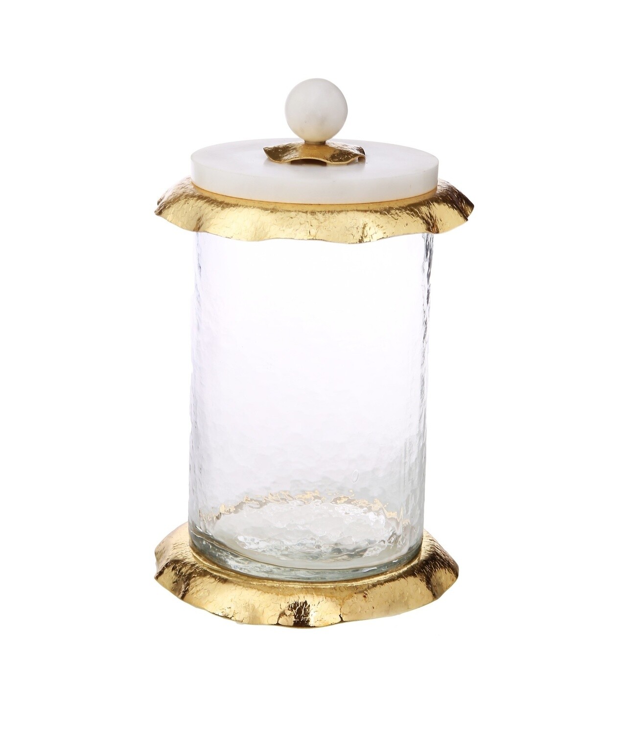 Medium glass canister w/ marble & Gold Glass lid