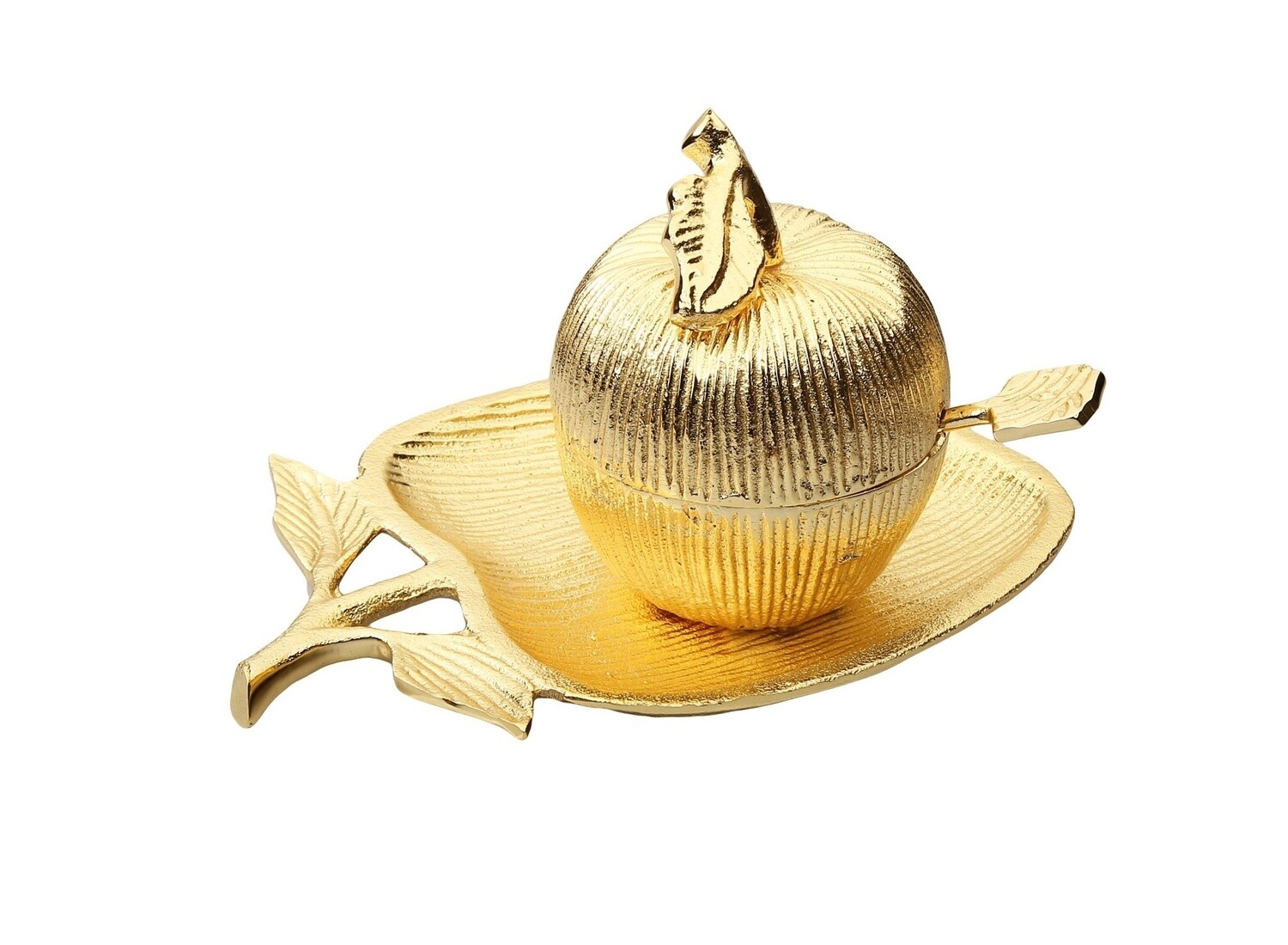 Gold Apple Honey Dish &amp; Plate Small
