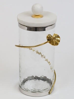 Large Glass Canister w/ Gold Heart and Marble Lid