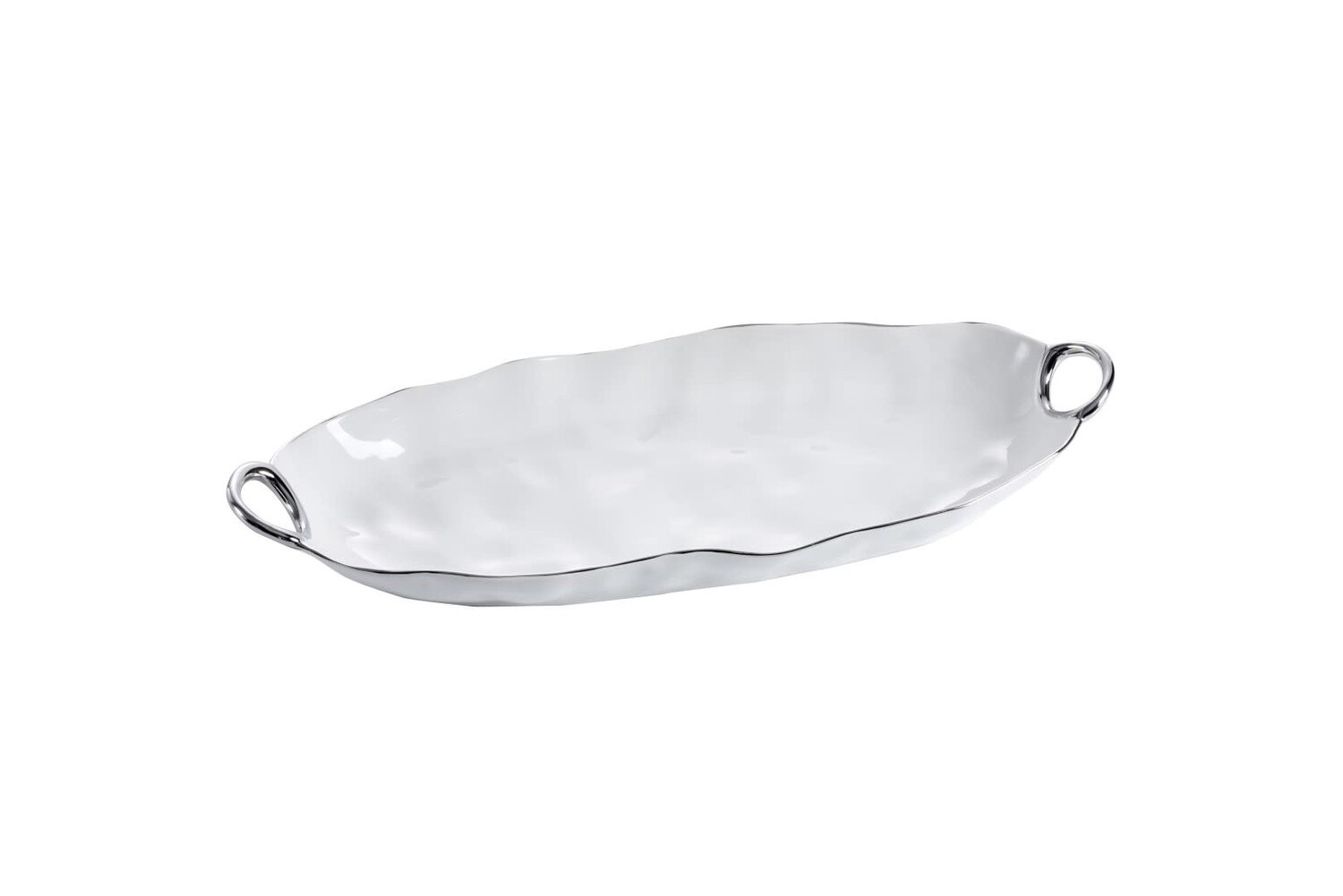 Deep Handle White & Silver Oval Platter