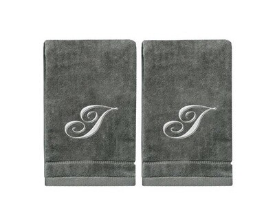 2 Dark Gray Towels with Silver Letter I