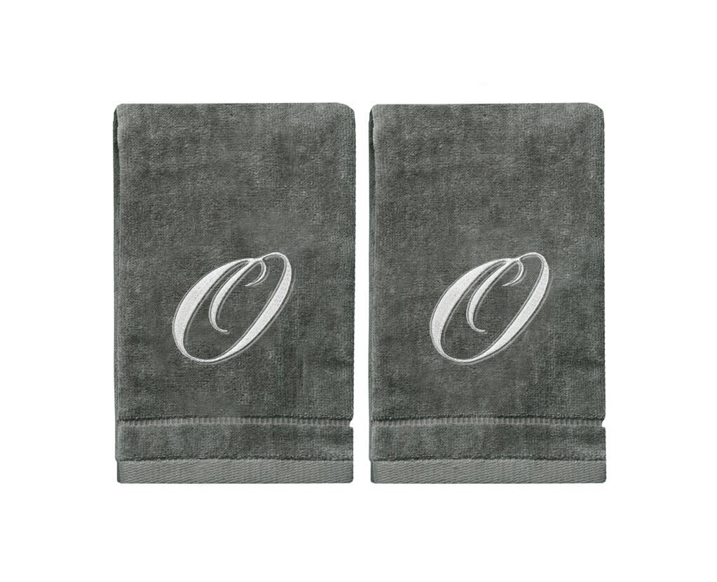 2 Dark Gray Towels with Silver Letter O
