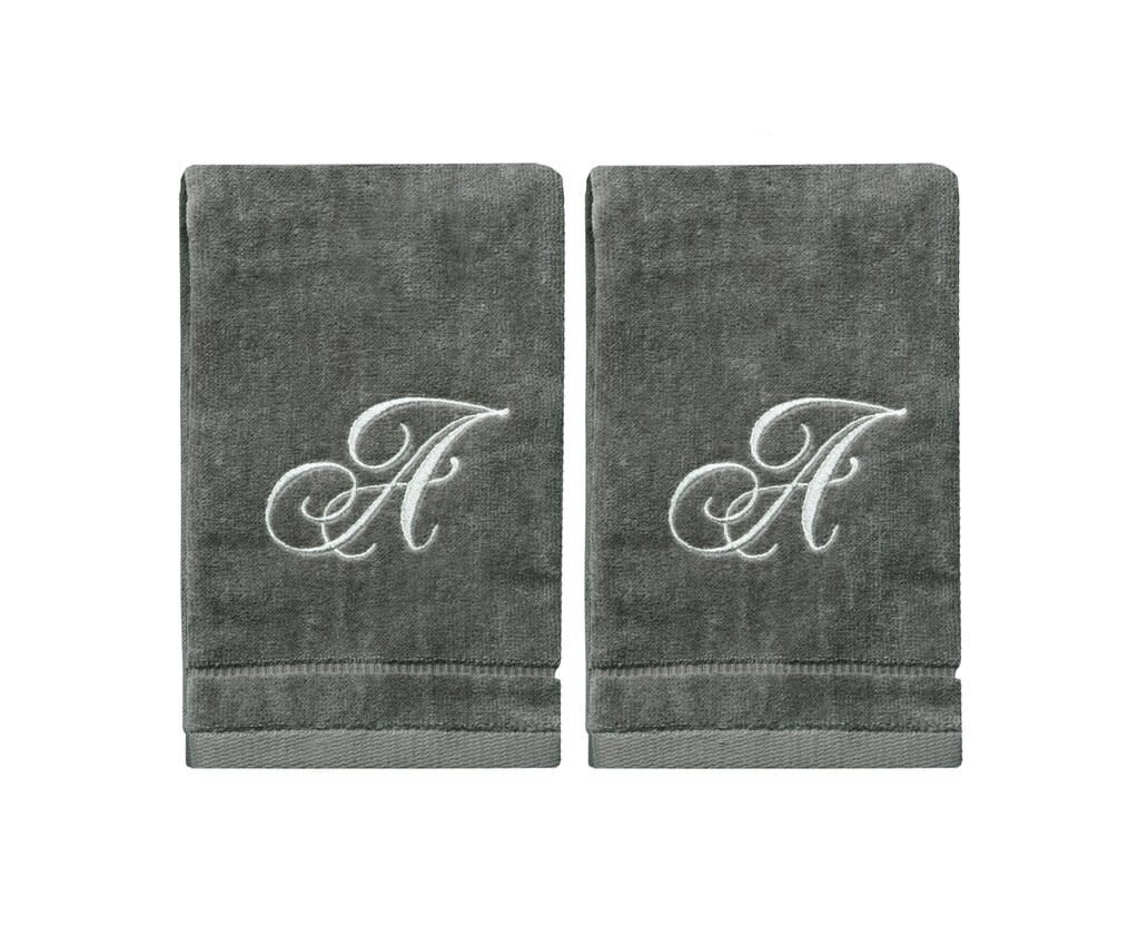 2 Dark Gray Towels with Silver Letter A