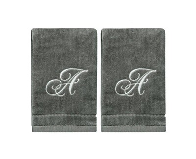 2 Dark Gray Towels with Silver Letter A