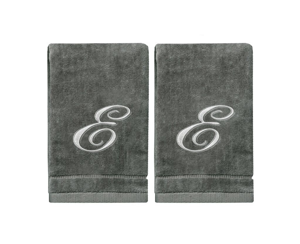 2 Dark Gray Towels with Silver Letter E