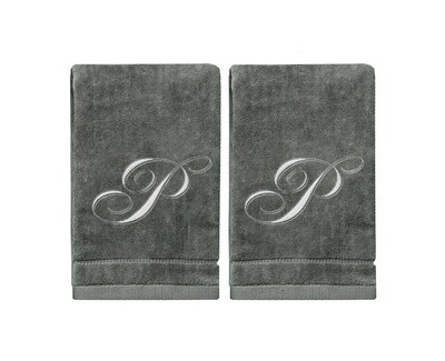 2 Dark Gray Towels with Silver Letter P
