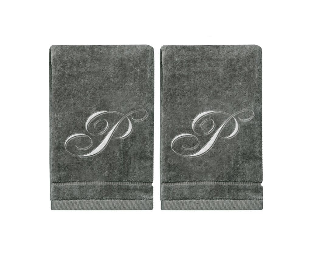 2 Dark Gray Towels with Silver Letter P